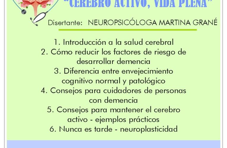 Lalcec Basavilbaso realiza la charla “Cerebro activo, vida plena” a cargo de la neuropsicóloga Martina Grané