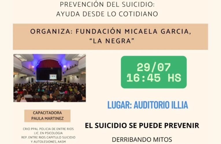 Realizarán en Concepción del Uruguay la charla “Prevención del suicidio: ayuda desde lo cotidiano”